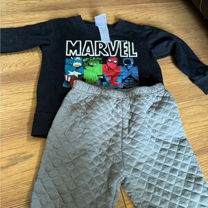 Marvel Black Sweatshirt with Gray Quilted Pants